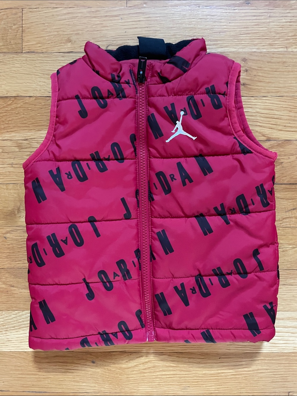 Jordan Youth Red Puffer Vest with Black Logo Print